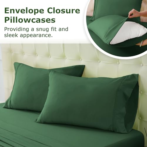 Homilay Full Size Bed Sheet Set - 4 Piece Soft Microfiber Sheets with Deep Pockets, Cooling Technology, and Wrinkle-Free Pillowcase. Hotel-Quality, Durable Bedding, Eden Green Homilay