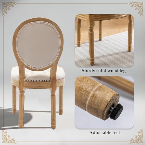 SoarFlash French Velvet Dining Chairs Set of 6, Vantage Dining Chair with Round Back, Wood Leg Farmhouse Country Dining Chair for Kitchen,Bedroom,Beige SoarFlash