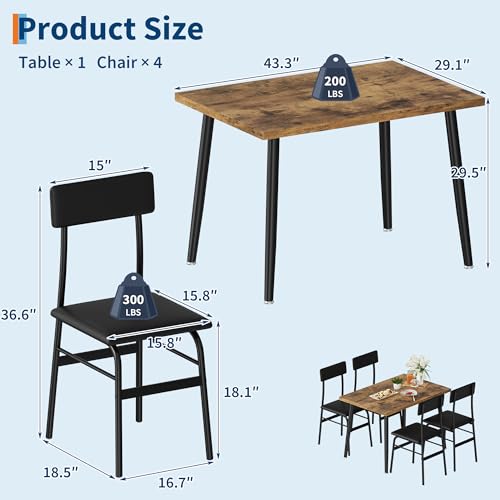 Garvee Dining Table Set for 4, Wood Kitchen Table with 4 Upholstered Chairs, Space-Saving Kitchen and Dining Room Furniture for Small Spaces, Apartment Garvee