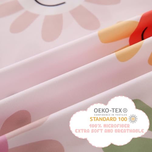 Yibeizi Cute Floral Sheet Set for Girls, Full Size Kids Flower Patterned Bedsheet Microfiber Deep Pocket Bedding Sheets & Pillowcases 4 Pieces Yibeizi