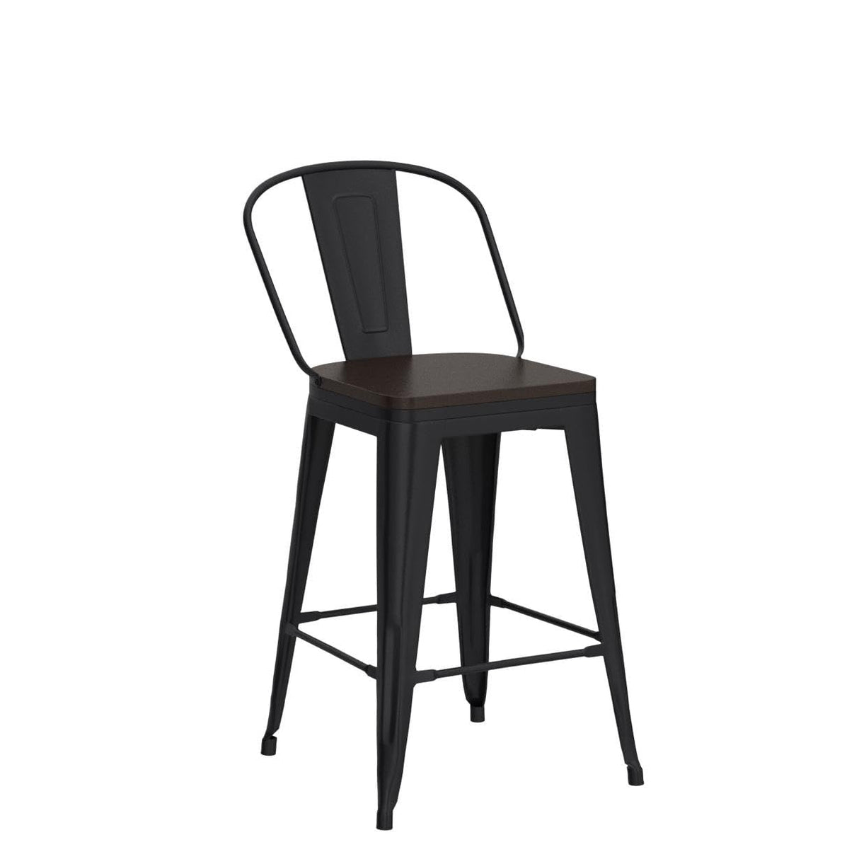 Aklaus Swivel Metal Bar Stools Set of 4 Counter Height Stools Counter Bar Stools with Back Swivel Metal Bar Chairs Wooded Seat 26 Inch Matte Black barstools Aklaus
