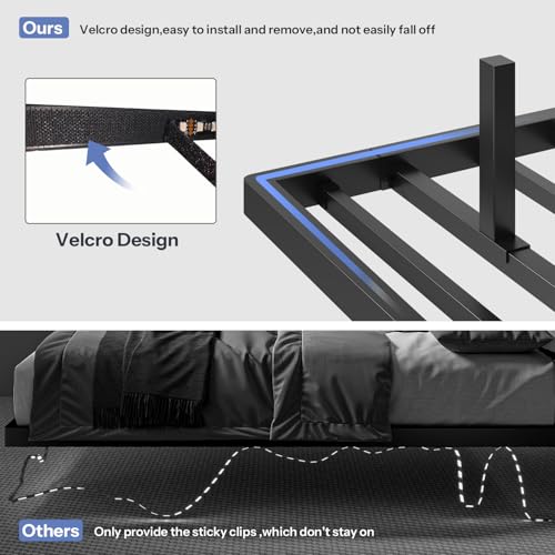 ChicZhiNest Queen Floating Bed Frame with Headboard, LED Floating Bed Frames with Charging Station and Upholstered Backrest, Storage Shelf, No Box Spring Needed, Easy Assembly, Noise-Free, Black ChicZhiNest