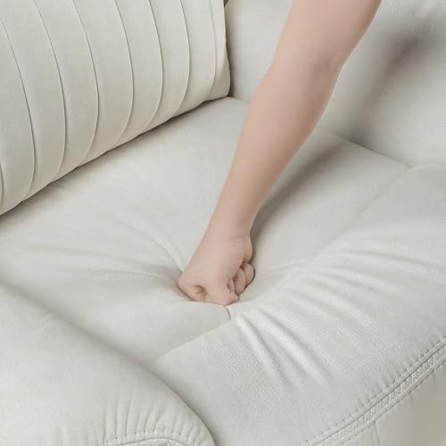 Lexicon Manual Double Reclining Sofa, Polished Microfiber Upholstered 3 Seater Manual Sofa Recliner for Living Room, Wall Hugger, Easy Assembly, Beige Lexicon