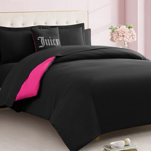 Juicy Couture Alexis Reversible Comforter Set, Full Bed in a Bag – Black/Hot Pink, 8-Piece Bedding Collection Juicy Couture