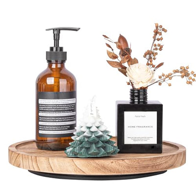 Wood Lazy Susan Organizer Kitchen Turntable for Cabinet Farmhouse Bathroom Decor Round Decorative Tray for Vanity, Counter, Sink, Coffee Table, 10 Inch, Brown