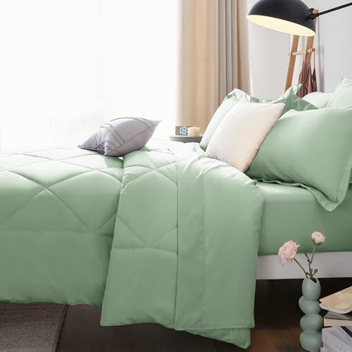 CozyLux Twin Comforter Set with Sheets Sage Green - 5 Pieces Bed in a Bag Twin, All Season Bed Set for Girls and Boys, Bedding Set with Down Alternative Comforter, Sheets, Pillowcase & Sham CozyLux