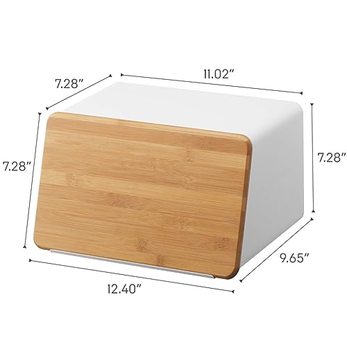 Yamazaki Home Metal Bread Box With Removable Bamboo Wooden Cutting Board Lid, Kitchen Storage Box YAMAZAKI