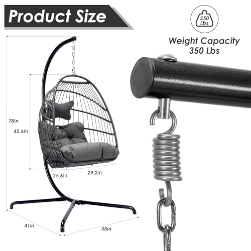 NICESOUL® Egg Chair Indoor Outdoor Patio Wicker Hanging Egg Chair Swing Egg Basket Chairs with Stand UV Resistant Cushions 350lbs Capacity for Outside Backyard Balcony Xmas Gift NICESOUL