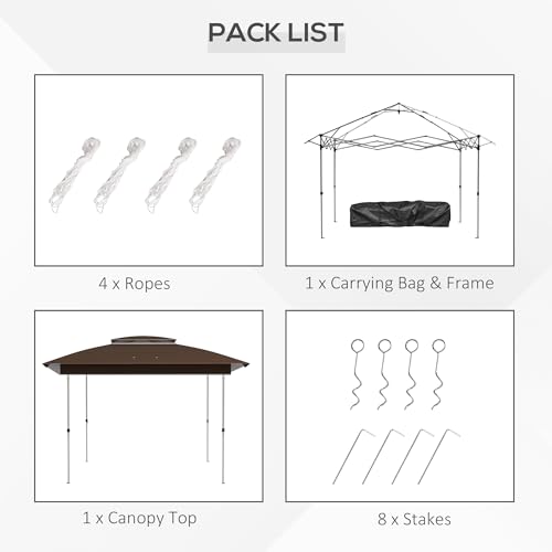Outsunny 12' x 12' Pop Up Canopy Tent with Netting and Carry Bag, Instant Sun Shelter with 137 sq.ft Shade, Tents for Parties, Height Adjustable, for Outdoor, Garden, Patio, Dark Brown Outsunny