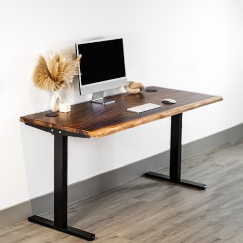 Standing Desk – Walnut Solid Wood Desk, Natural Live Edge, Adjustable Height Dual Motor, Sit Stand for Home Office (Black, W60 x D27) Modern Wood Style