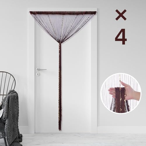 VavoStocks 4 Pack Decorative Beaded Curtains Door String Curtains, Hanging Fringe Room Divider Beads Wall Panel Boho Tassel Screen with 5 Rows Beaded for Doorway Window Wall Closet (39×79in, Coffee) VavoStocks