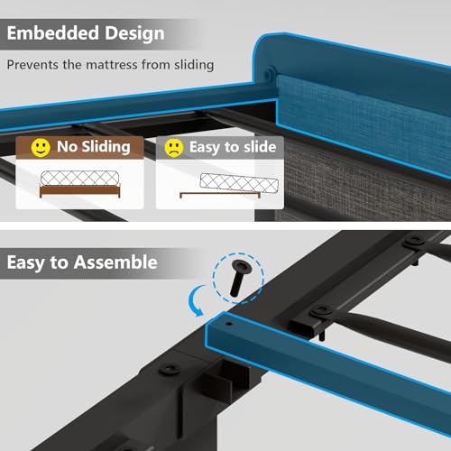 Elevate Your Space with the CSZZD Queen Bed Frame: Upholstered with Smart LED Lights & Storage Headboard in Oak Gray CSZZD