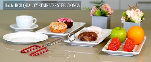 Hiash 10-Inch Heavy Duty Stainless Steel Kitchen Tongs - Non-Slip Comfortable Red Grip, Scissor Design, Heat Resistant for BBQ and Cooking Hiash