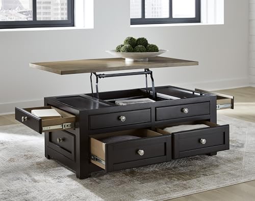 Signature Design by Ashley Drazmine Casual Lift-Top Coffee Table with 4 Drawers and Casters, Dark Brown & Light Brown Signature Design by Ashley