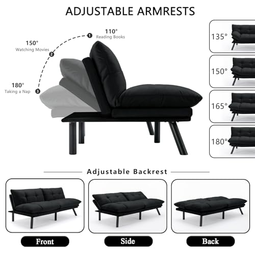 KINFFICT Convertible Futon Sofa Couch Bed, Modern Memory Foam Sleeper Loveseat Sofa with Adjustable Armrests & Backrests, Comfy Love Seat for Living Room, Bedroom, Office, Apartment, Small Space KINFFICT