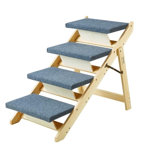 VEVOR Wood Pet Stairs/Pet Steps, 2-in-1 Foldable Wooden Dog Stair for Beds, Sofa and Cars, Dog Stairs & Ramp with 4 Steps for Small Medium Large Pet, up to 150 lbs VEVOR