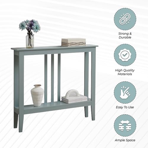 Kings Brand Furniture Narrow Console Table with Storage – Rectangular Entryway & Behind Sofa Table, Wood Accent Hallway Table for Foyer or Living Room, Ice Blue Kings Brand Furniture