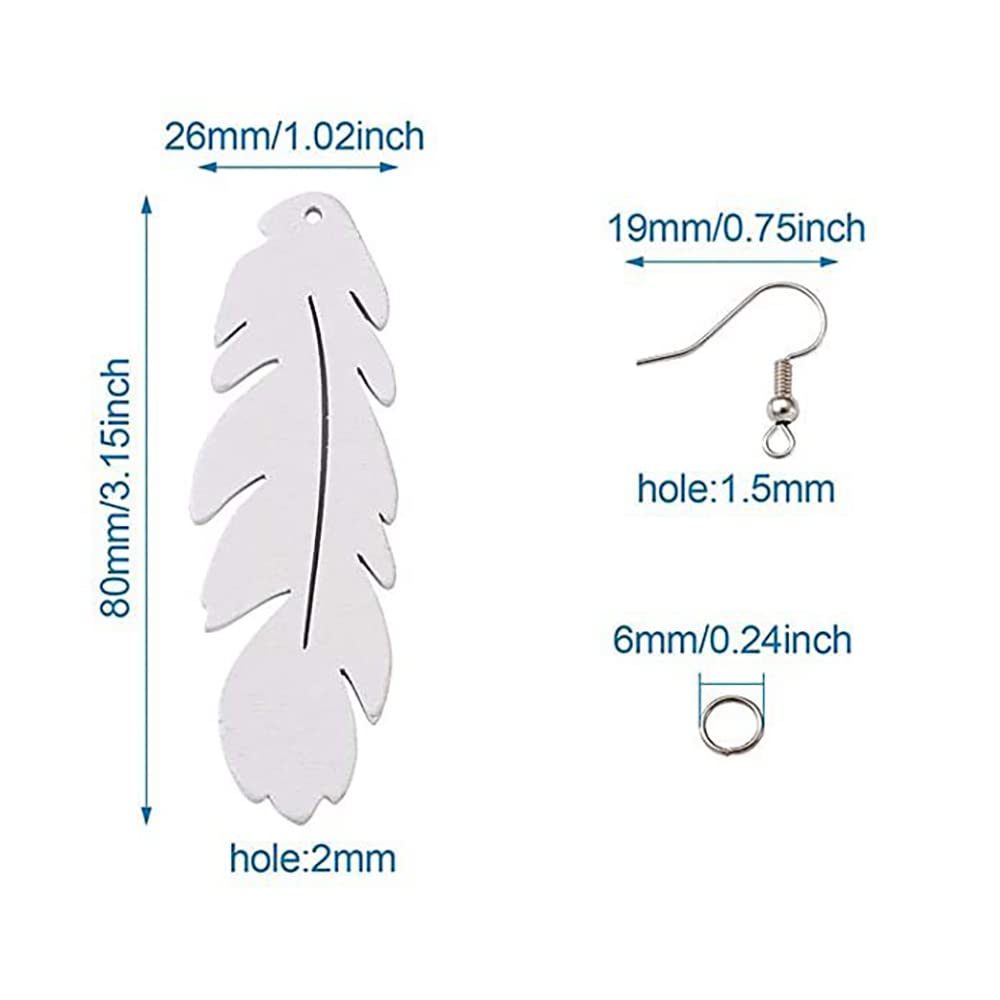 20Pcs Sublimation Blank Earrings Heat Transfer Sublimation Printing Wire Hooks Earrings Feather Shape Unfinished Wooden Dangle Earrings Teardrop Pendant w/Earring Hooks for DIY Jewelry Making Craft Metuynm