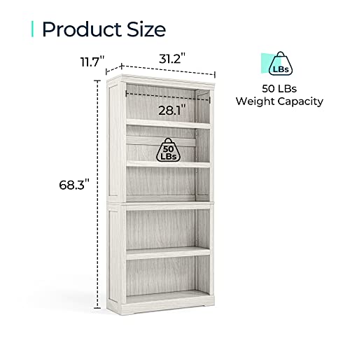 LINSY HOME 5-Tier Adjustable Bookcase in White Oak - Stylish & Durable Storage Solution LINSY HOME