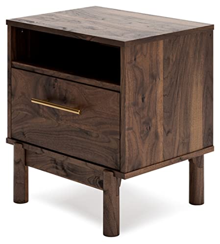 Signature Design by Ashley Calverson Modern 1 Drawer Nightstand with Open Cubby, 21.18" Tall, Dark Brown Signature Design by Ashley