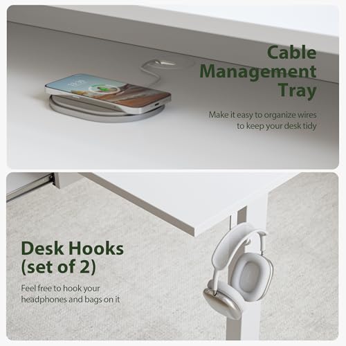 Agilestic 63 x 24 Inches Electric Standing Desk with 2 Storage Drawers, Stand Up Desk Adjustable Height, Sit and Stand Computer Table with Splice Board, White Agilestic