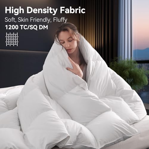 L LOVSOUL Down Comforter Queen Size, 850+ Fill Power Hotel Style Bedding Comforter, 1200TC, Fluffy Ultra Soft All Season White Duvet Insert with 8 Corner Tabs L LOVSOUL