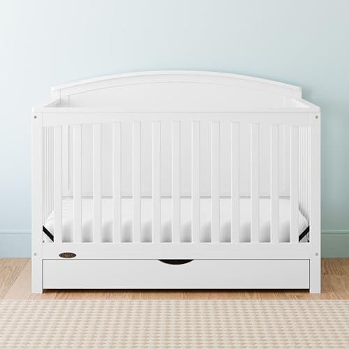 Graco Bellwood 5-in-1 Convertible Crib with Drawer (White) - GREENGUARD Gold Certified, Full-Size Storage Drawer, Converts to Toddler Bed and Full-Size Bed STORK CRAFT