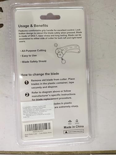 45mm Rotary Cutter with 5pcs Extra Blades, Ergonomic Handle Rolling Cutter with Safety Lock for Fabric, Leather, Crafting, Sewing, Quilting, Fabric Rotary Cutter Perfect for Left & Right Hand(Pink) Headley Tools
