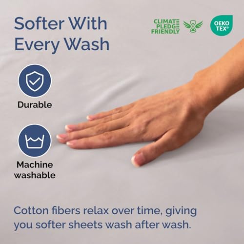 Full 400 Thread Count 100% Cotton Flat Sheet - Comfortable, Cooling & Breathable Cotton - Top Flat Sheet Only - Luxury Hotel Quality Bedding - Extra Soft & Comfy - Easy Care, Wrinkle Free - Light Grey CGK Unlimited