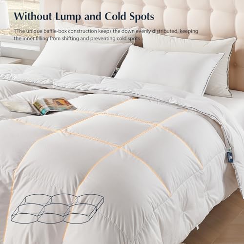 Pacific Coast Twin Comforter Filled with White Goose Down Bed Comforter, Fluffy All Season Luxury Hotel White Duvet Insert with 8 Loops, 68"x90" Pacific Coast