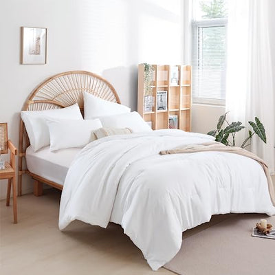 weigelia Twin Comforter Set White Comforter 2 Pieces Boho Solid Color Bedding Comforter Set for All Season Soft Lightweight Microfiber Reversible Comforter Set (1 Comforter, 1 Pillowcase)