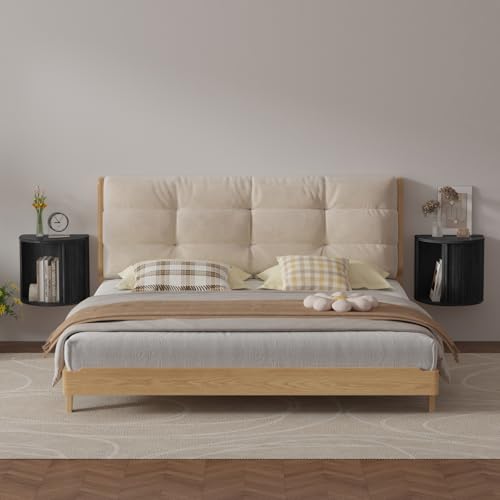 WTWEGMDGE Floating Nightstand Set of 2,Wooden Wall-Mounted Nightstand with Fluted Sliding Roll-Up Door,Space-Saving,Suitable for Small Space Bedroom,Living Room (Black-Floating Nightstand Set of 2) WTWEGMDGE