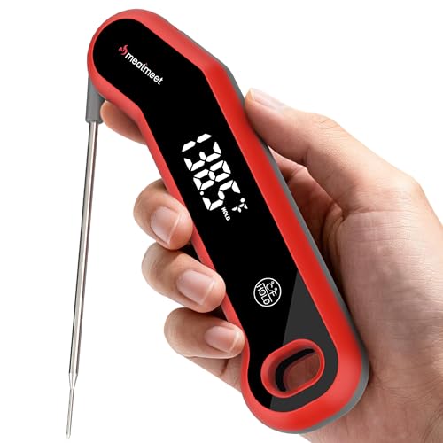 Meatmeet Digital Meat Thermometer - 0.5 Sec Instant Read Meat Thermometer Digital, Kitchen Thermometer Precise ยฑ0.5โ, IP67 Waterproof, Large Bright LED Display, for BBQ/Grill/Cooking/Candy (S1)