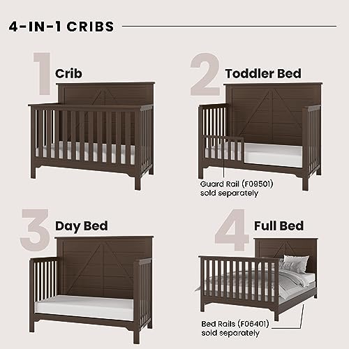 Child Craft Woodland 4-in-1 Convertible Crib, Baby Crib Converts to Day Bed, Toddler Bed and Full Size Bed, 3 Adjustable Mattress Positions, Non-Toxic, Baby Safe Finish (Brushed Truffle) Child Craft