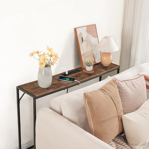 MAHANCRIS Console Table, Narrow Sofa Table, 43.3” Entrance Table with Power Station, Behind Couch Table, Simple Style, for Living Room, Hallway, Entryway, Foyer, Rustic Brown and Black CTHR112E01 MAHANCRIS