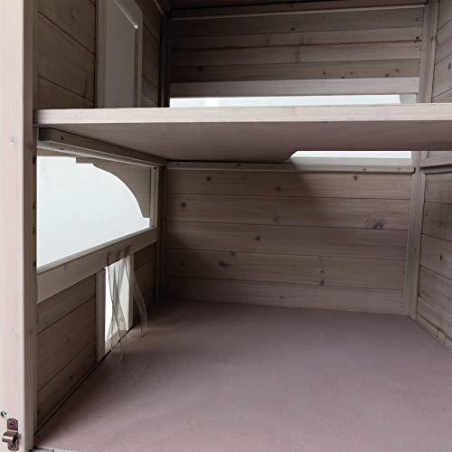 TRIXIE Outdoor Cat House, Weatherproof 3-Story Cat House with Multiple Levels, Doors & Windows with Latches, Outdoor Shelter for Cats, Brown/White Fir Wood TRIXIE