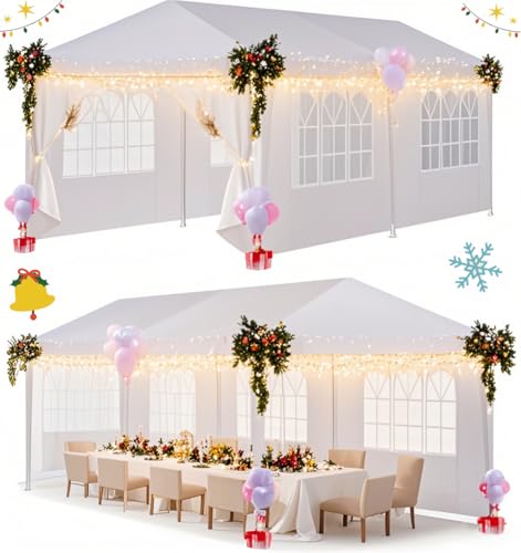HOTEEL Canopy 10'x20' Party Tent with 4 Removable Sidewalls, All Season & Waterproof, White Hoteel
