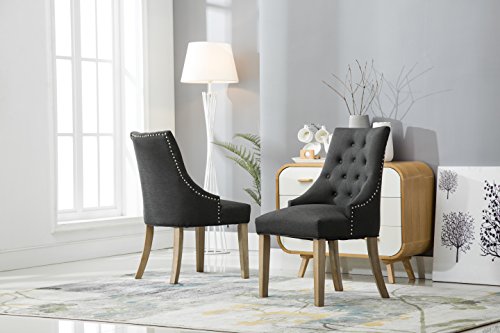 Roundhill Furniture C169CC Button Tufted Solid Wood Wingback Hostess Chairs with Nail Heads, Set of 2, Charcoal Roundhill Furniture