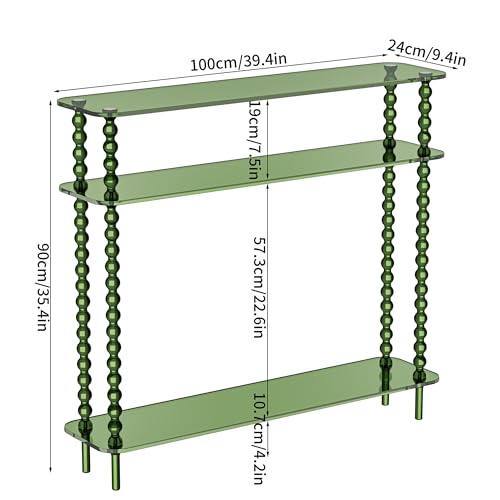 Dewrhiixe Acrylic Console Table Narrow, 3 Tier Long Entryway Table with Storage, Mid-Century Modern Sofa Table Entry Table for Living Room, Hallway (Green, 39.4“×9.4”×35.4“) Dewrhiixe