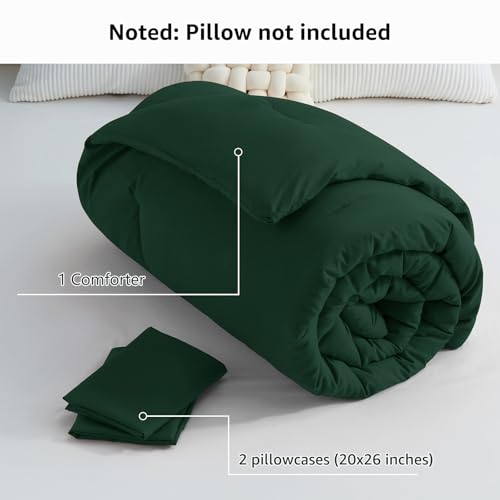 CozyLux Dark Emerald Green Full Size Comforter Set, 3 Pieces Solid Breathable Quilted Bedding Sets, Luxury Fluffy Soft Bed Set with Down Alternative Comforter All Season (1 Comforter & 2 Pillowcases) CozyLux