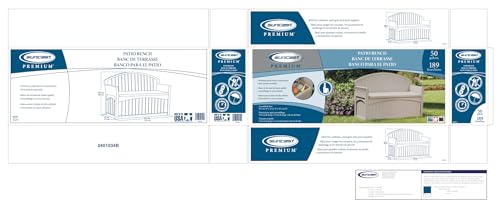 Suncast 50 Gallon Patio Bench with Storage - Decorative Resin Outdoor Patio Bench for Deck, Patio, Garden, Backyard - Ideal for Storing Toys, Cushions, Tools - Taupe () Suncast