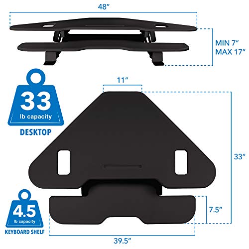 Mount-It! Corner Standing Desk Converter | Height Adjustable 43” Wide Desktop | Corner Stand Up Desk with Gas Spring Handle | Stand Up Computer Workstation with Ergonomic Keyboard Tray | Black Mount-It!