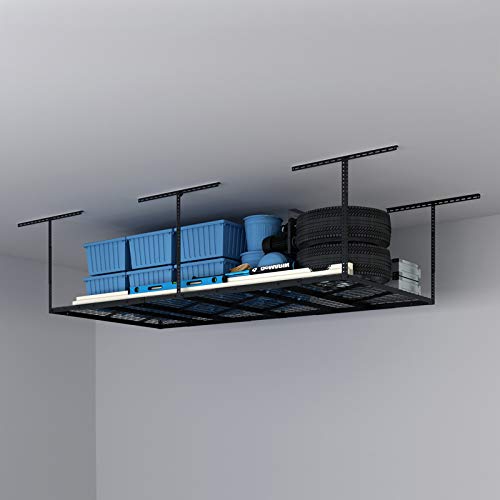 FLEXIMOUNTS Pro 4x8 Overhead Garage Storage Rack,Adjustable Garage Storage Organization Systerm,Heavy Duty Metal Garage Ceiling Storage Racks,800lbs Weight Capacity,Black FLEXIMOUNTS