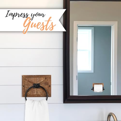 Autumn Alley Farmhouse Hand Towel Ring for Bathroom - Barn Wood Bath Towel Rings Holder - Towel Rings for Bathroom Wall Mounted Decor Mix of Wood, Galvanized Metal & Black Rings Autumn Alley