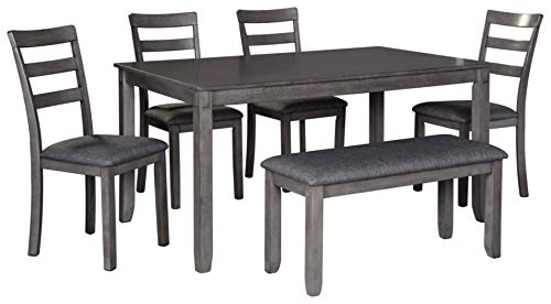Signature Design by Ashley Bridson 6 Piece Dining Set, Includes Rectangular Dining Table, 4 Ladderback Chairs & Bench, Wood, 36" W x 60.13" D x 30" H, Gray Signature Design by Ashley