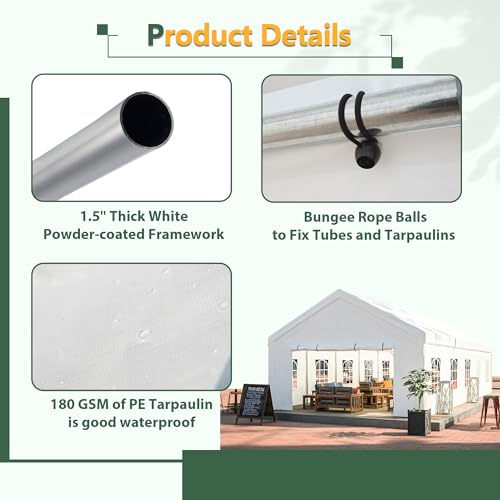 16' x 32' Party Tent with Removable Sidewalls & Alloy Steel Frame, Commercial Waterproof Outdoor Canopy Gazebo with 3 Storage Bags for Weddings, BBQ, Camping Rueekfil