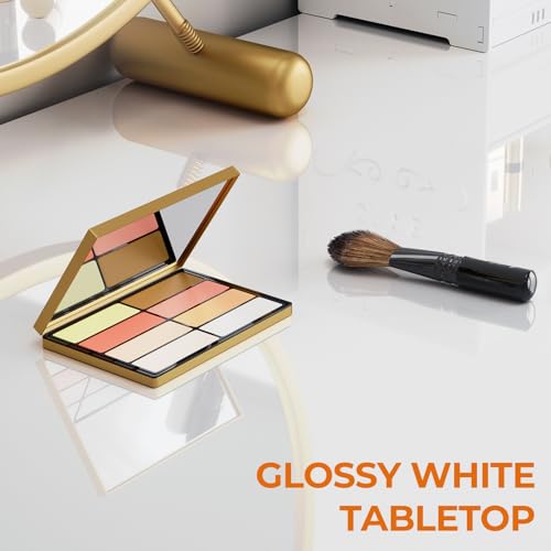 GreenForest Vanity Desk with 2 Drawers,39 inch White Desk with Glossy Desktop Easy Clean,Makeup Dressing Table with Metal Gold Legs for Home Office Small Spaces,Bedroom GreenForest