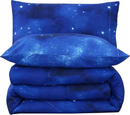 SDIII 3PCS Blue Galaxy Comforter Set Full, Soft Microfiber Lightweight Blue and Pink Space Comforter Full, Galaxy Bedding for Boys Girls Kids Teens SDIII