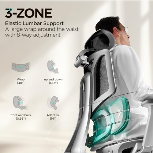 Hbada E3 Air Ergonomic Office Chair, Big and Tall Office Chair - with 3-Zone Dynamic Lumbar Support, 3D Adjustable Headrest, 3D Adjustable Armrests, Swivel, Grey(No Footrest) Hbada