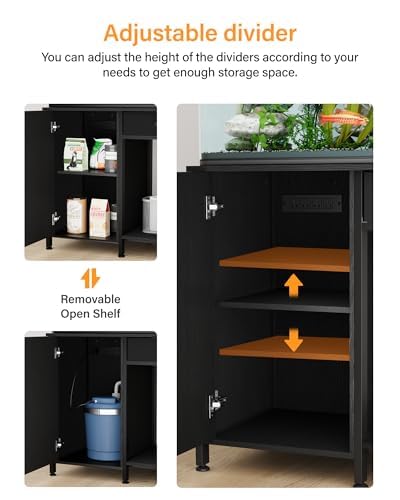 FILKO 40-50 Gallon Fish Tank Stand: Sturdy Aquarium Stand with Storage for 40-50 Gallon Fish Tank - Metal Terrarium Table Cabinet with Power Outlet for Reptile Turtle (55-75 gallon) FILKO